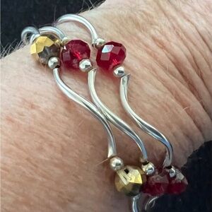 BRACELET Set of 3 Hallmark Silver Gold and Red Wavy Bracelets. Stack or Separate